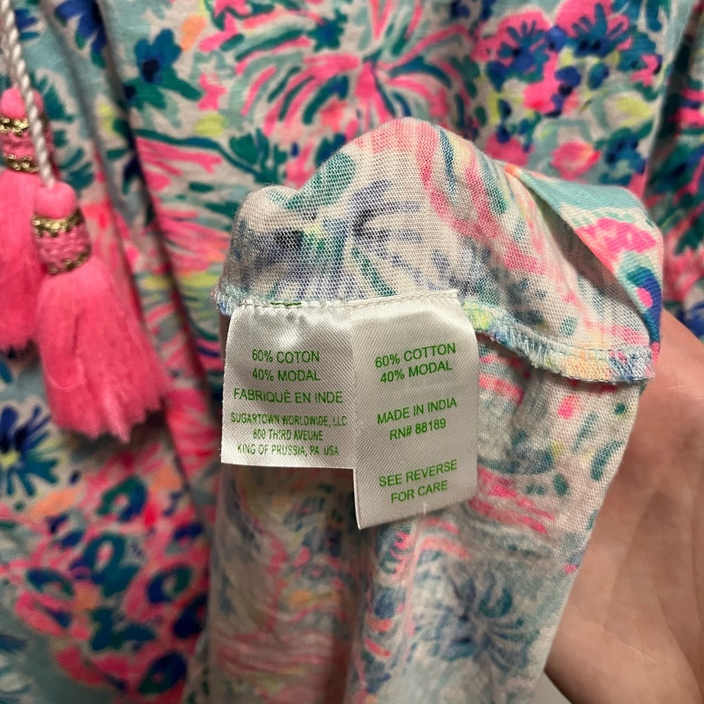 Lilly Pulitzer Del Lago Serene Gypsea Mini Dress Beachy Tassels Fish Sea Size M - Picture 5 of 8